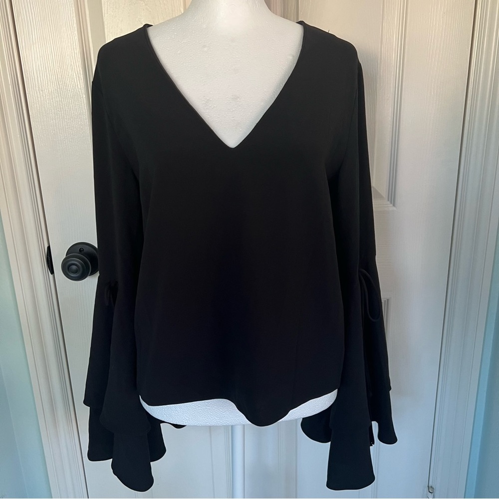 Storee long sleeve trumpet ruffle sleeve top black